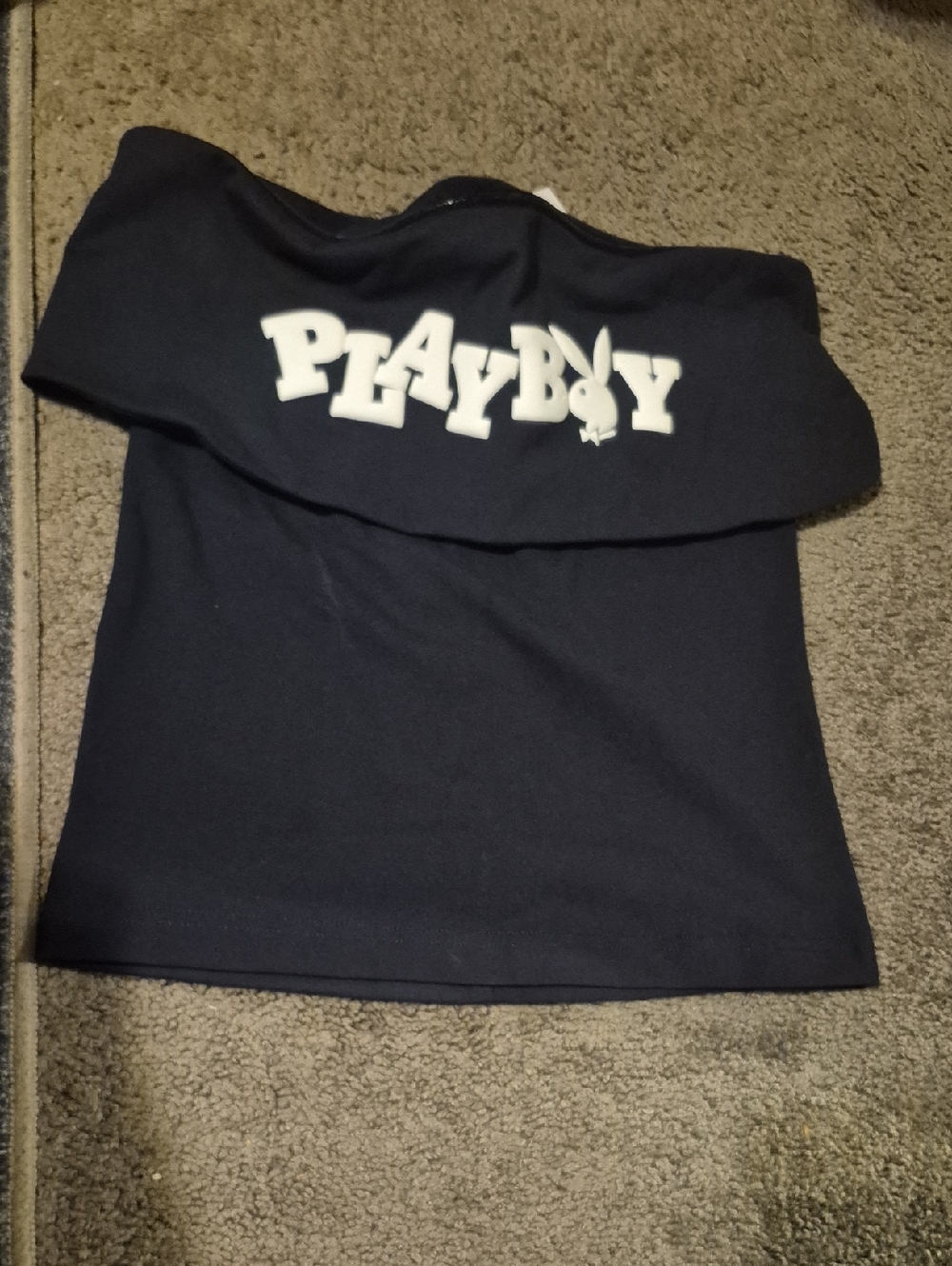 PLAYBOY Navy Off-Shoulder Logo Tee